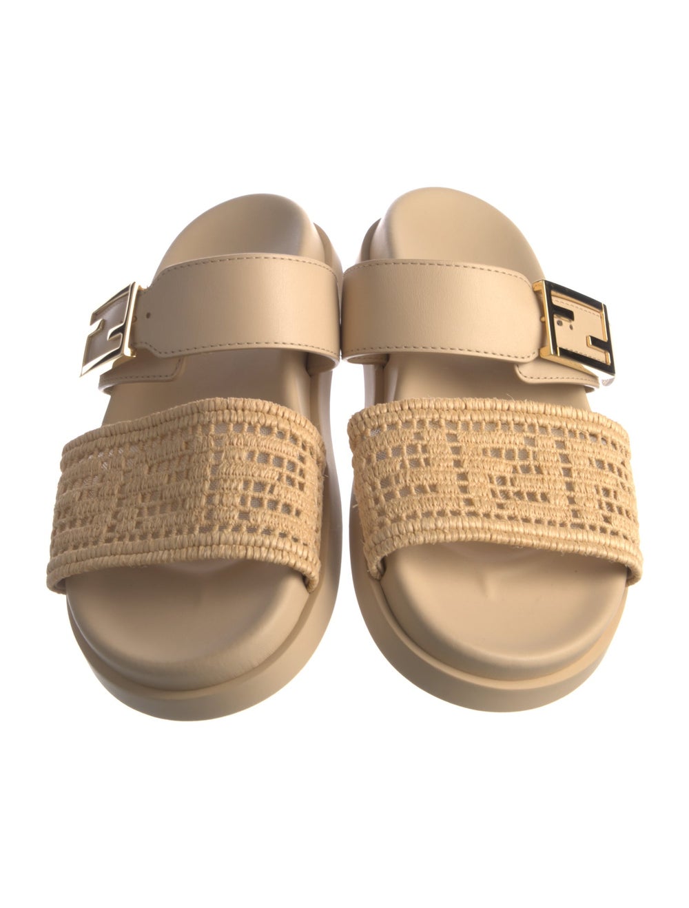 Fendi Raffia Slides Neutrals Buckle Closure At Up… - image 3
