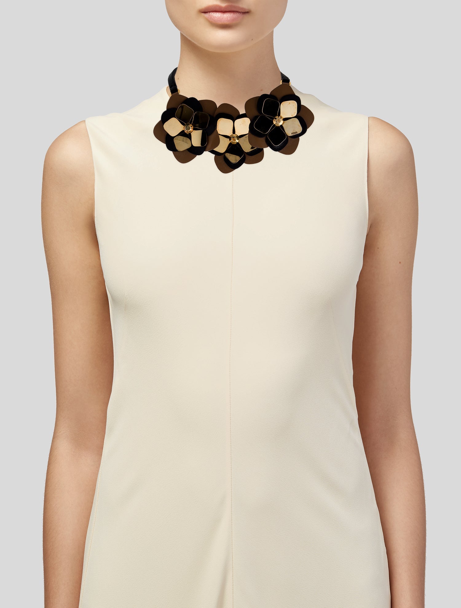 Fendi Leather Floral Collar Necklace