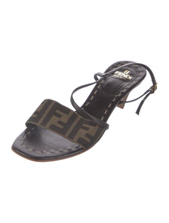 Fendi Zucca FF Logo Canvas Slingback Sandals