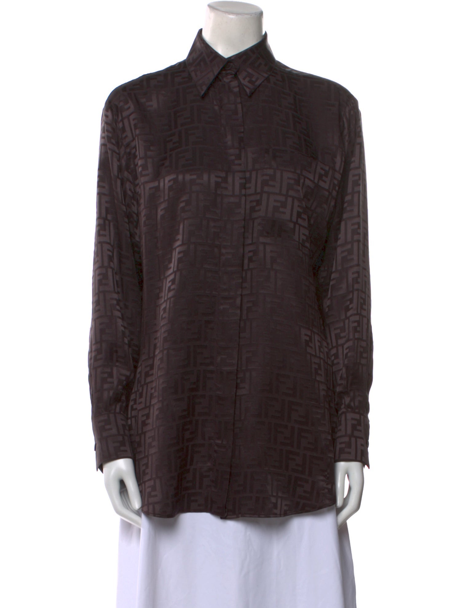 Fendi Merino Wool Long Sleeve Button-Up Top