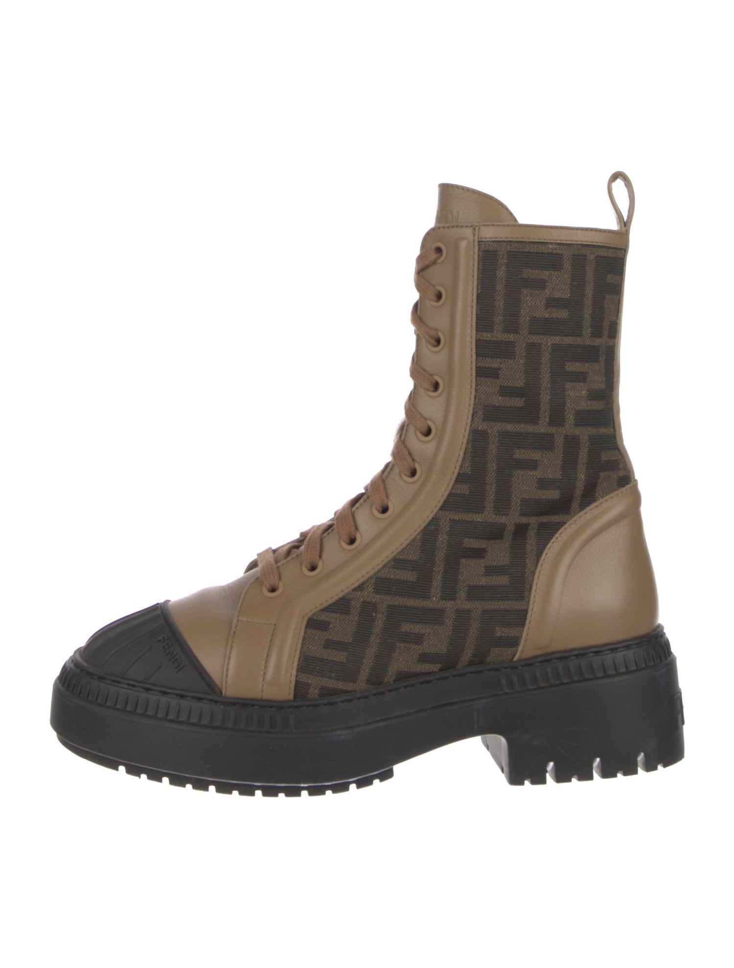 Fendi Zucca FF Logo Leather Combat Boots