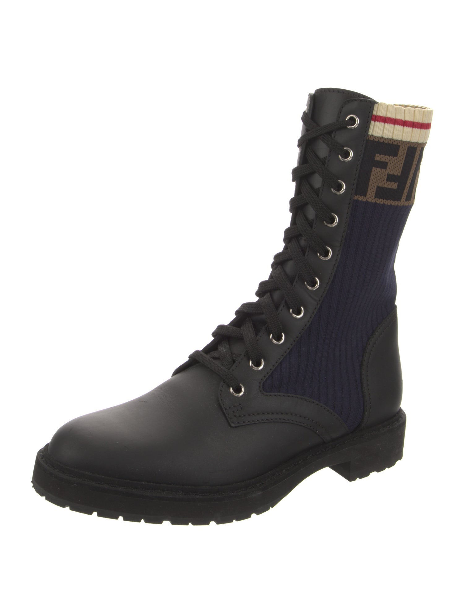 Fendi Zucca FF Logo Leather Combat Boots
