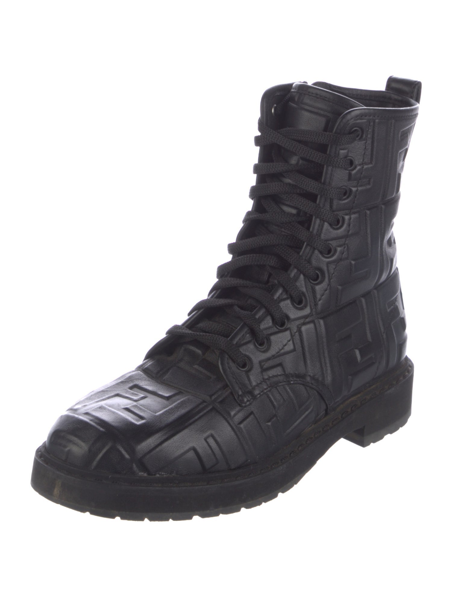Fendi Zucca FF Logo Leather Combat Boots
