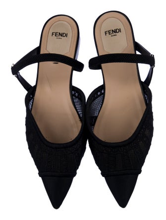Fendi Mesh Embroidered Accent Mules