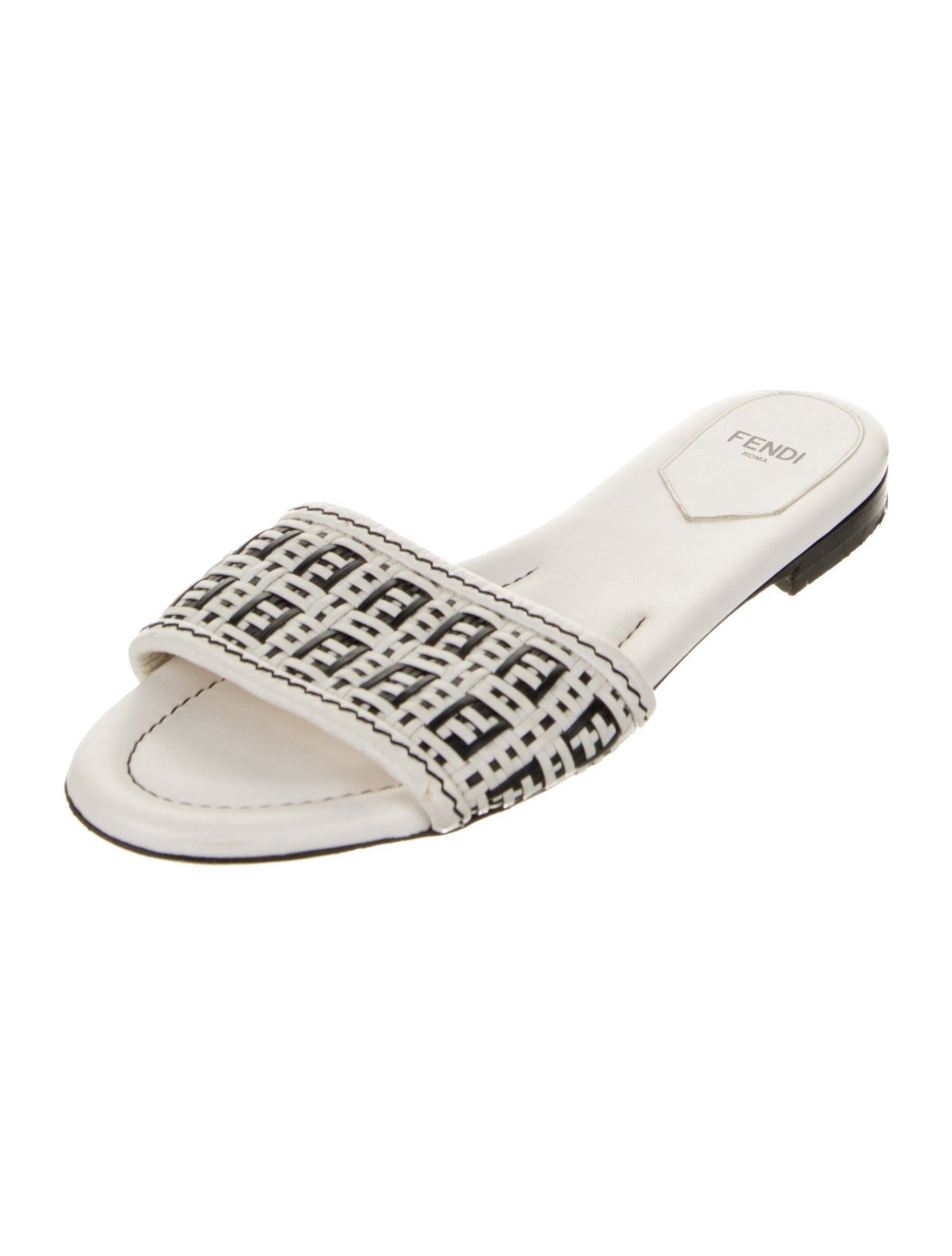 Fendi Zucchino FF Logo Leather Slides