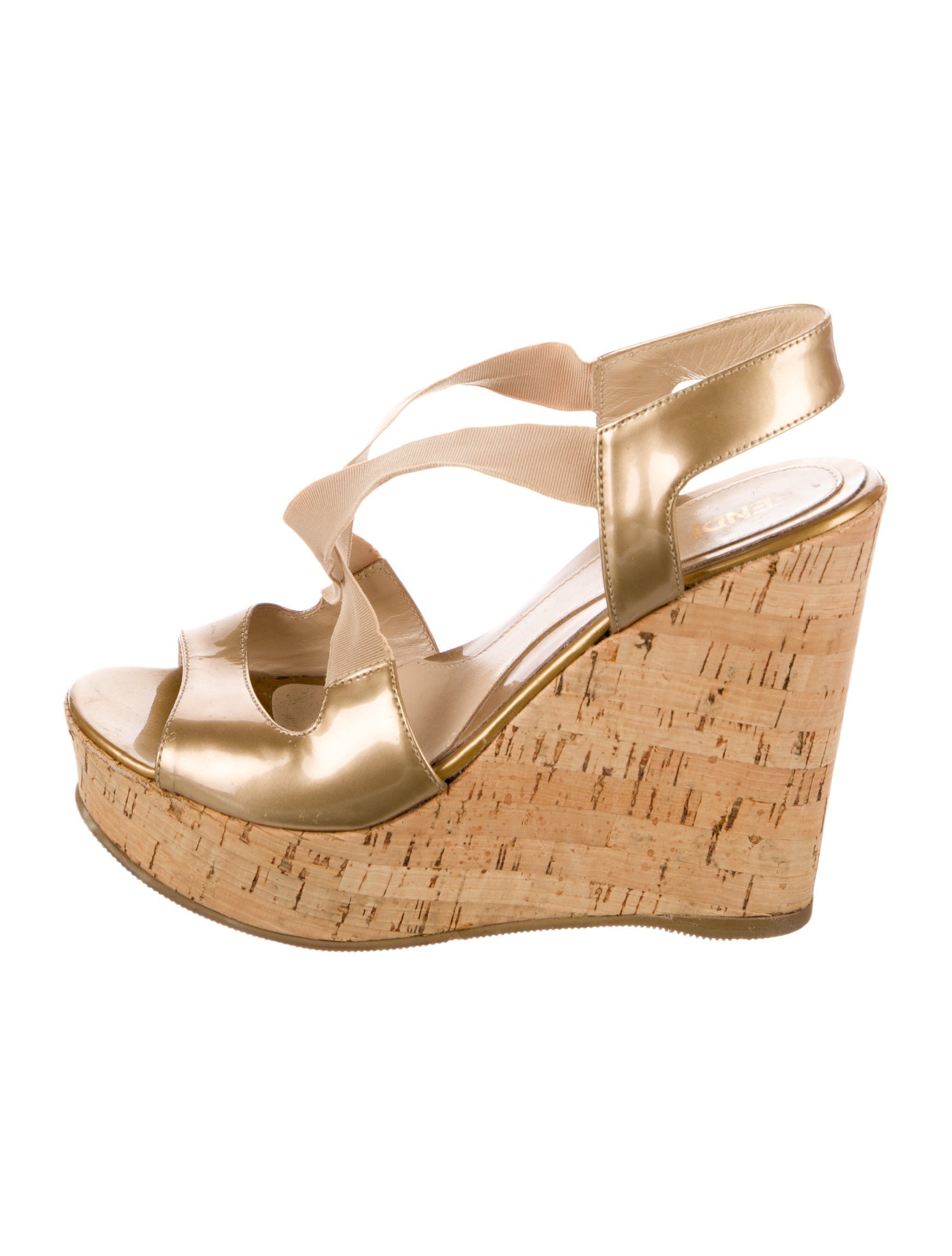 Fendi Zappa Vernice Metal Elastico Patent Leather Slingback Sandals