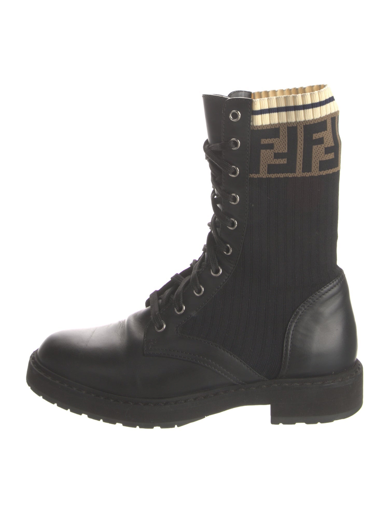 Fendi Zucca FF Logo Leather Combat Boots