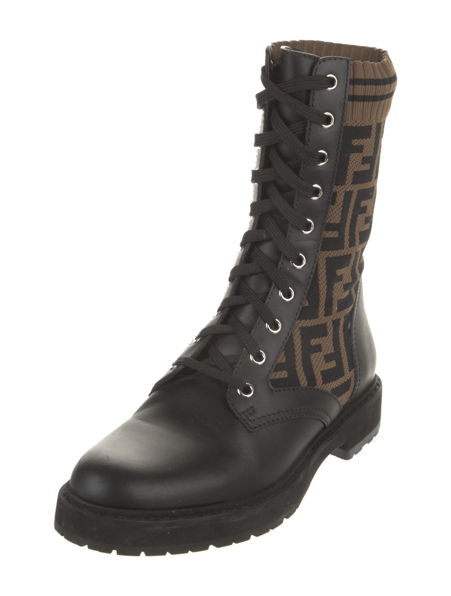 Fendi Zucca FF Logo Printed Combat Boots
