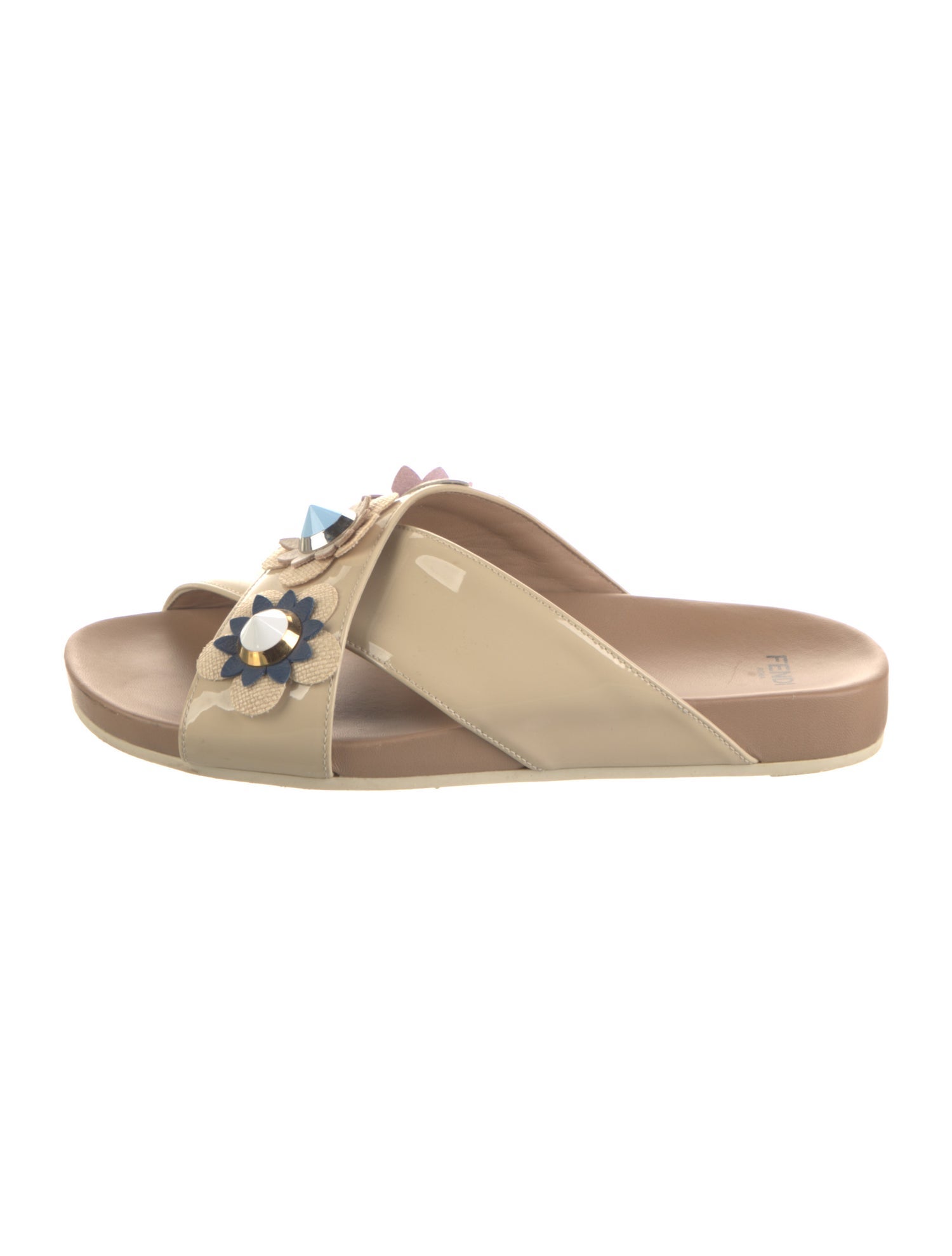 Fendi Spike Accents Patent Leather Slides