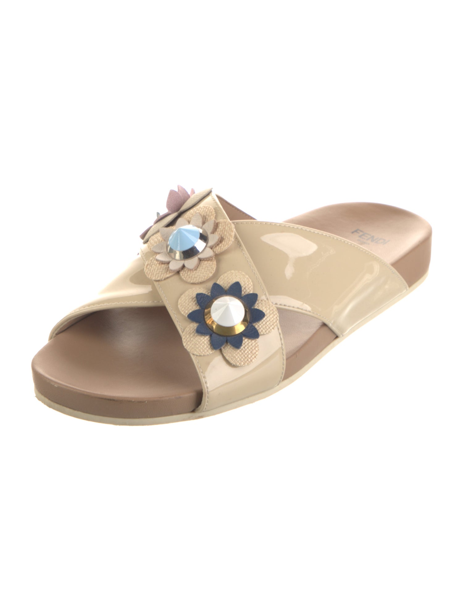 Fendi Spike Accents Patent Leather Slides