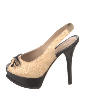 Fendi Zucca FF Logo Straw Slingback Pumps