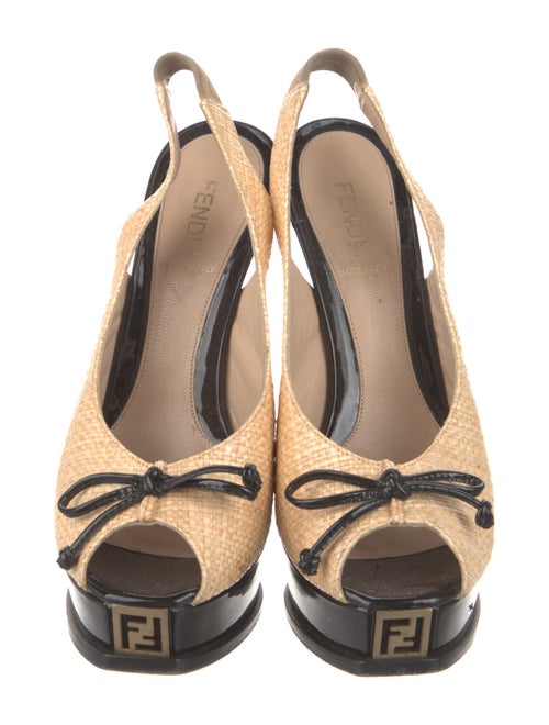 Fendi Zucca FF Logo Straw Slingback Pumps