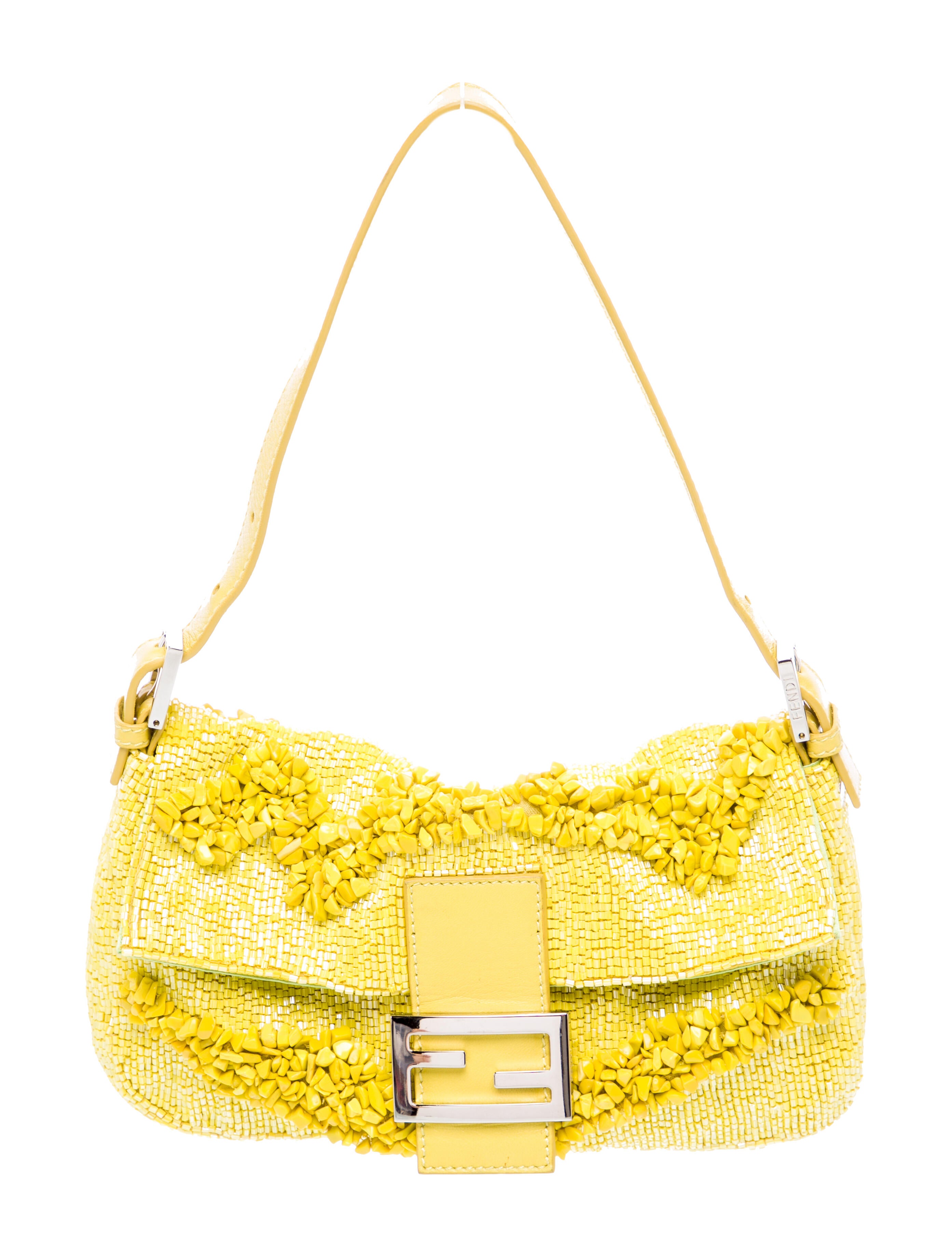 Fendi Rolling Stone Vitello Seta Bead Embroidered Baguette