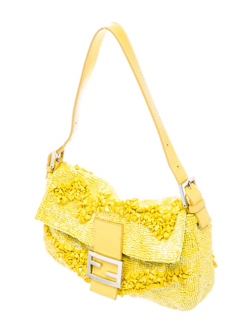 Fendi Rolling Stone Vitello Seta Bead Embroidered Baguette