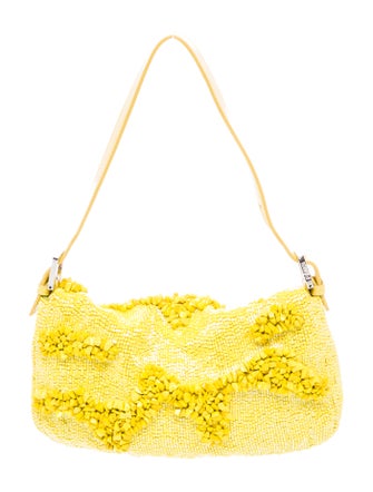 Fendi Rolling Stone Vitello Seta Bead Embroidered Baguette