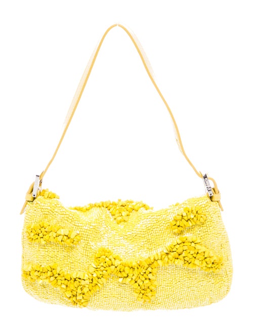 Fendi Rolling Stone Vitello Seta Bead Embroidered Baguette