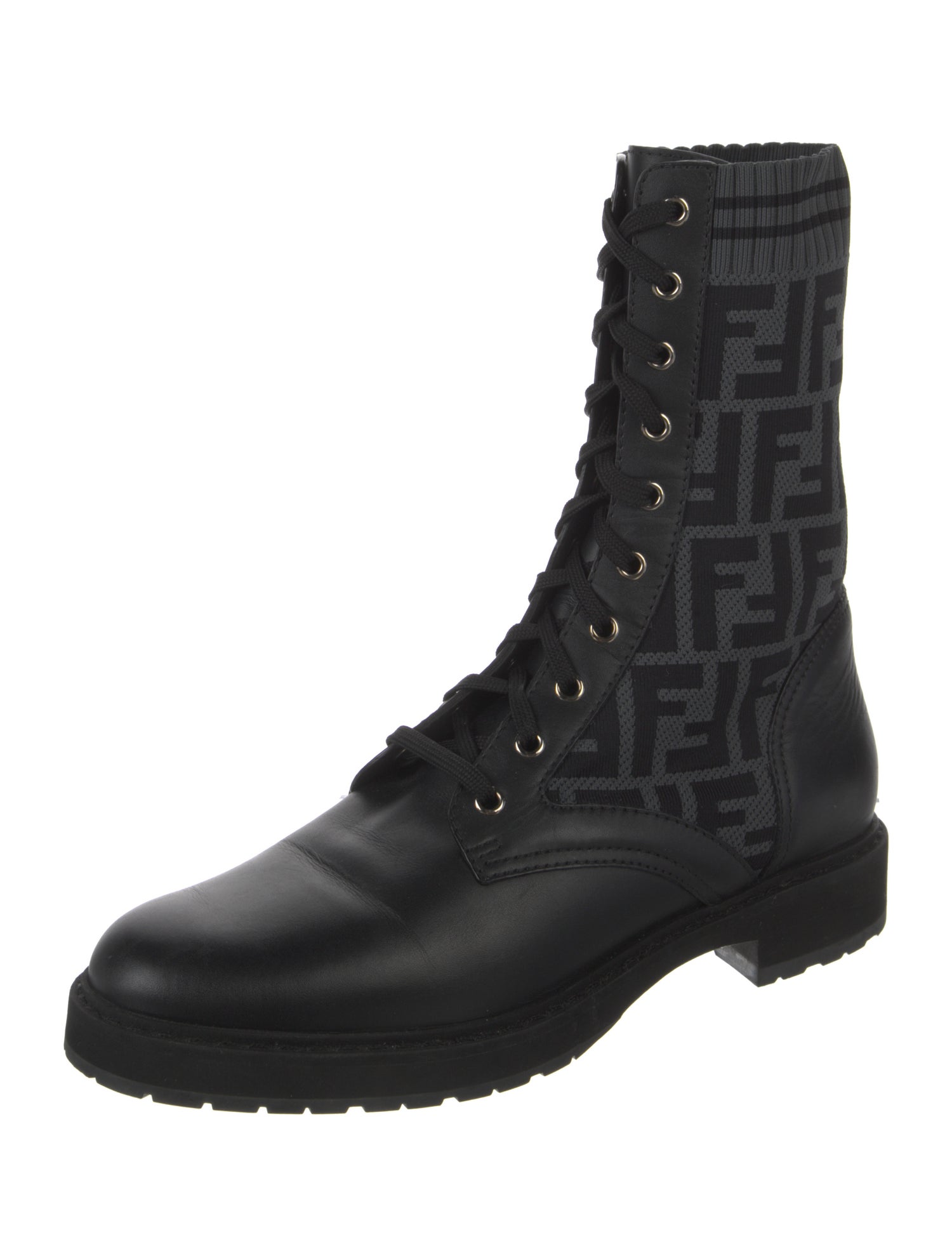 Fendi Zucca FF Logo Printed Combat Boots