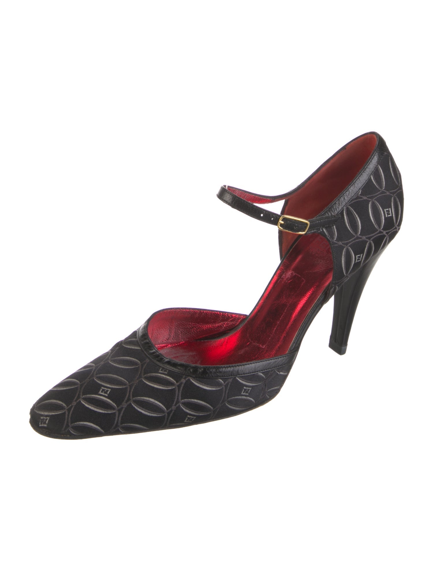Fendi Zucca FF Logo Satin D'Orsay Pumps