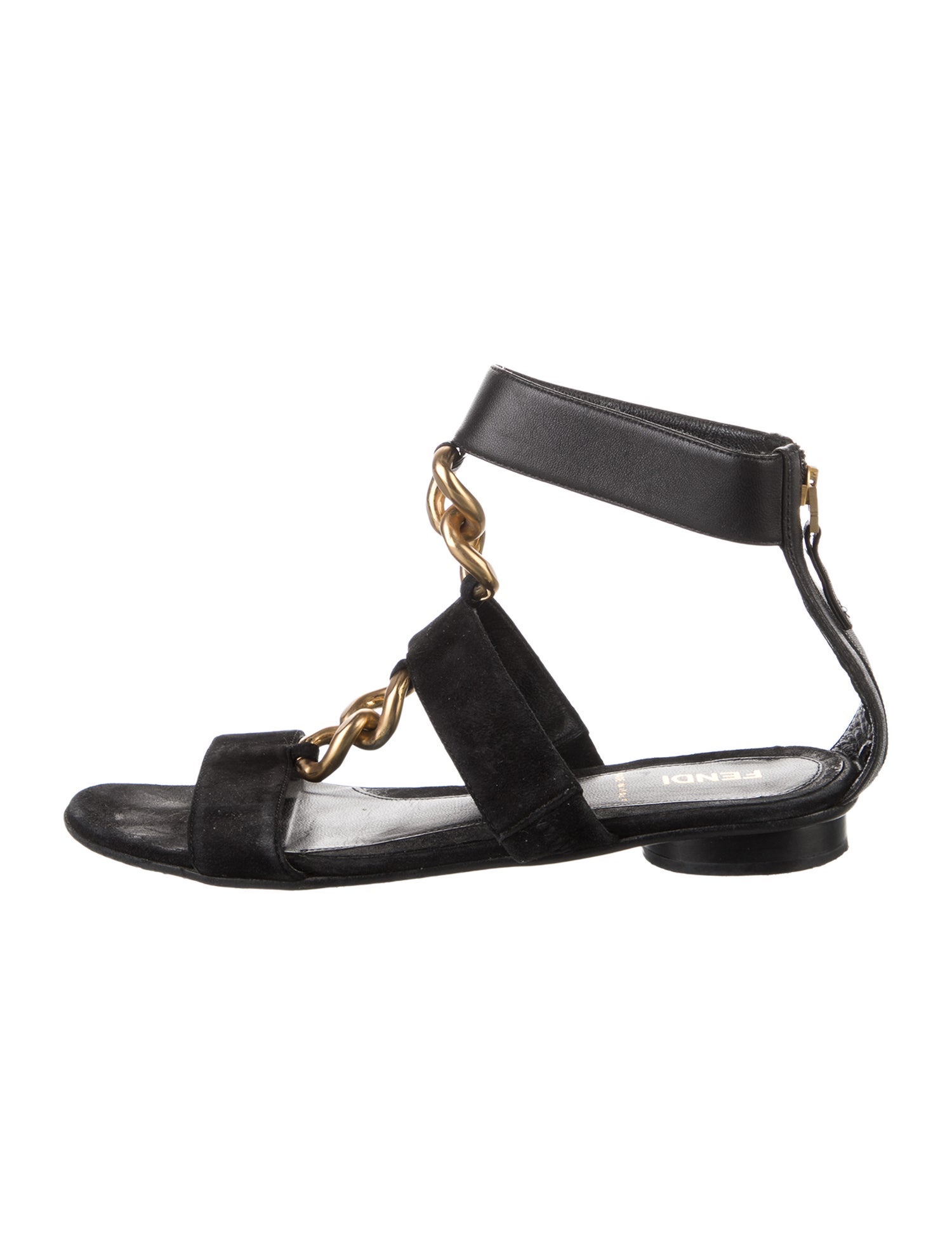 Fendi Suede Chain-Link Accents Gladiator Sandals