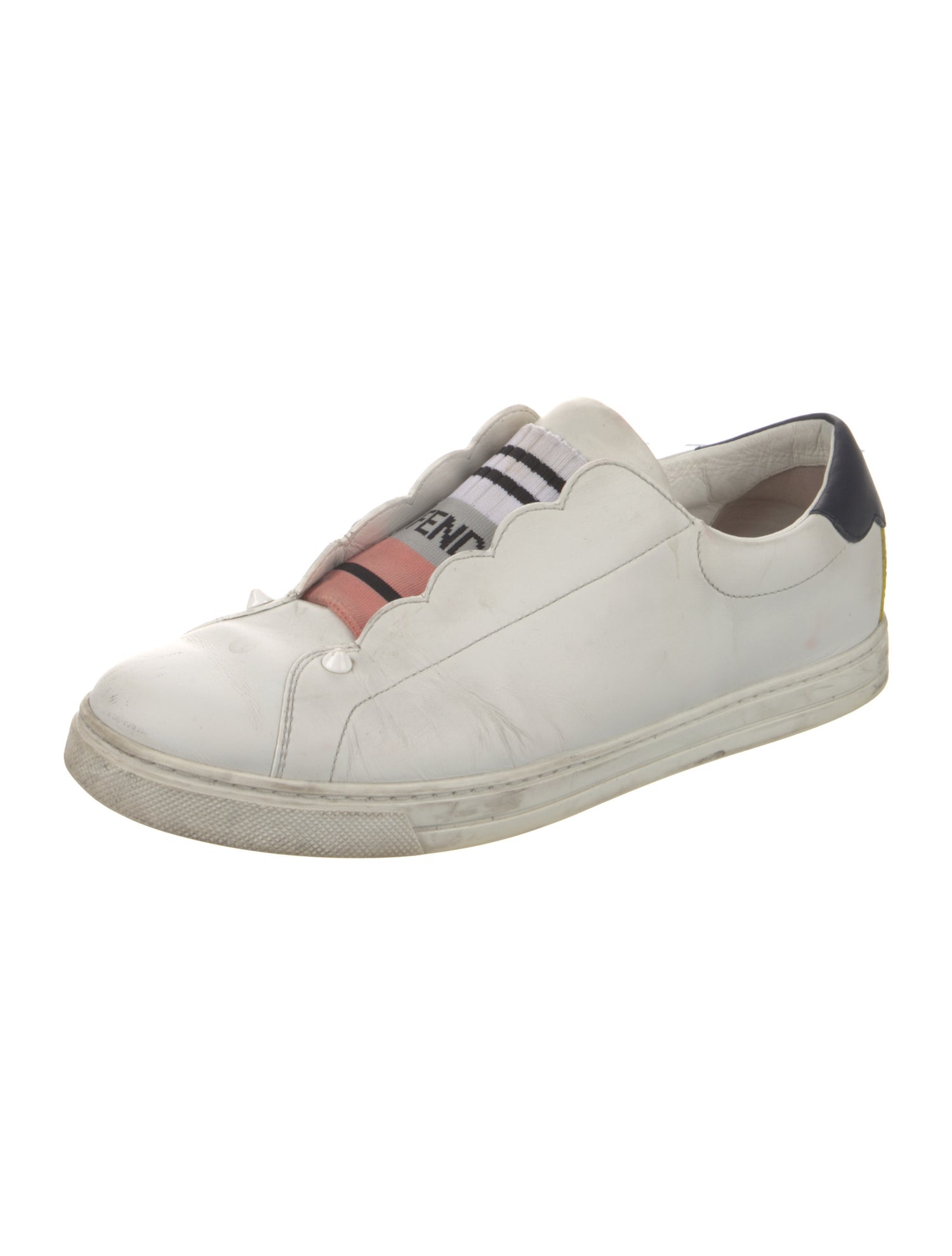 Fendi Leather Scalloped Accent Sneakers