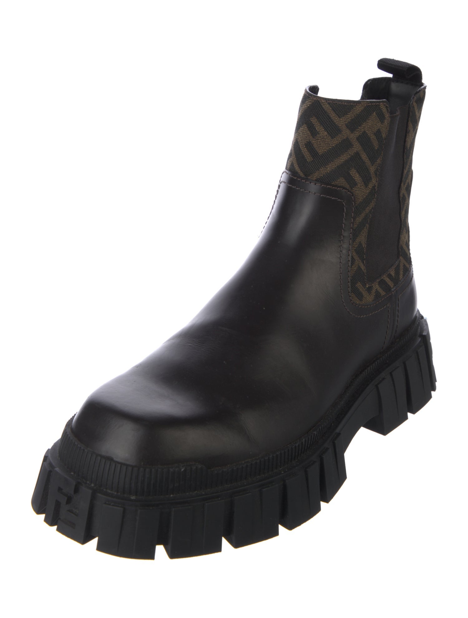 Fendi Zucca FF Logo Leather Chelsea Boots
