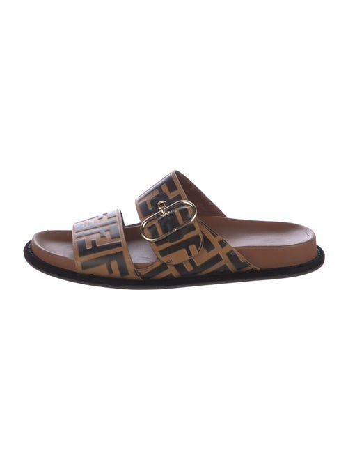Fendi Zucca FF Logo Leather Slides