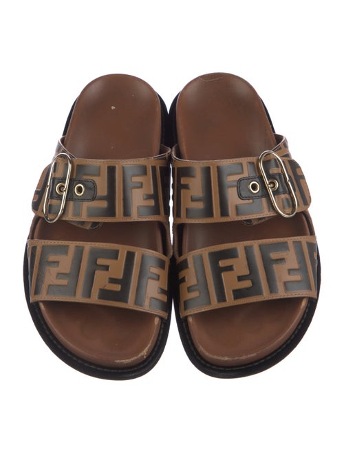 Fendi Zucca FF Logo Leather Slides