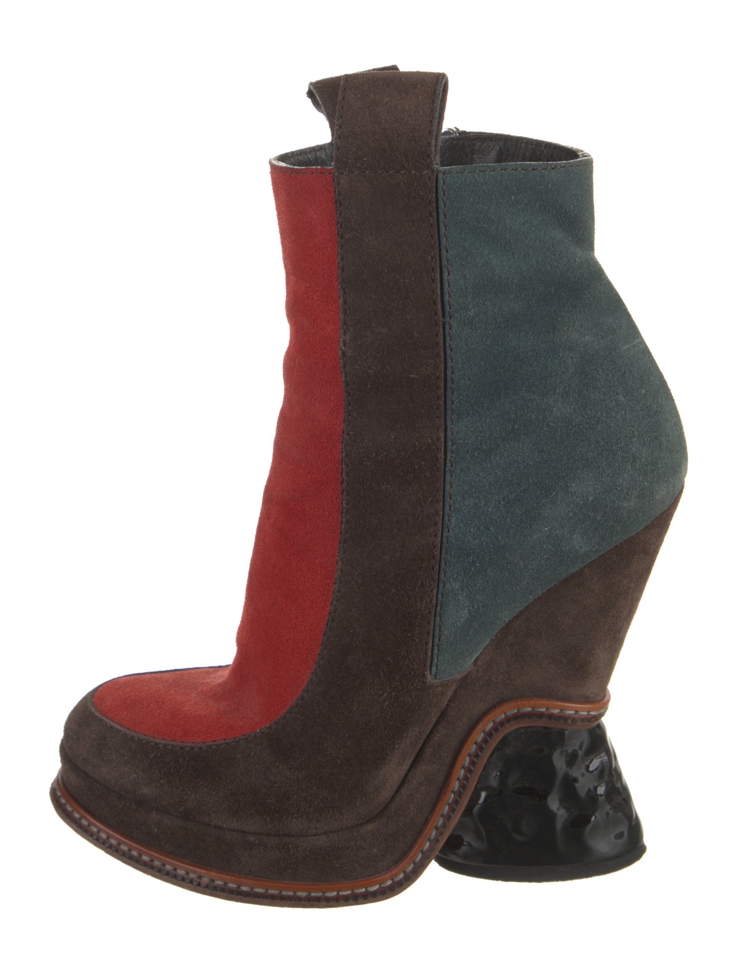 Fendi Suede Colorblock Pattern Sock Boots
