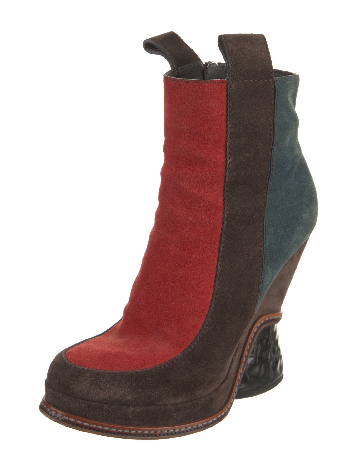 Fendi Suede Colorblock Pattern Sock Boots