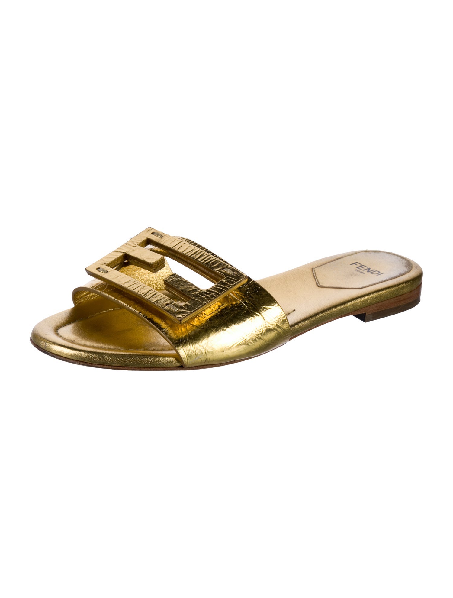 Fendi Zucca FF Logo Leather Slides