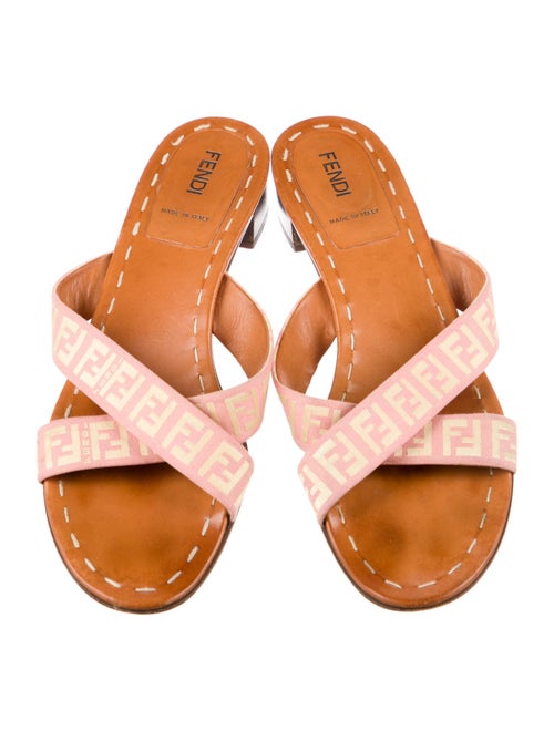 Fendi Zucca FF Logo Leather Slides