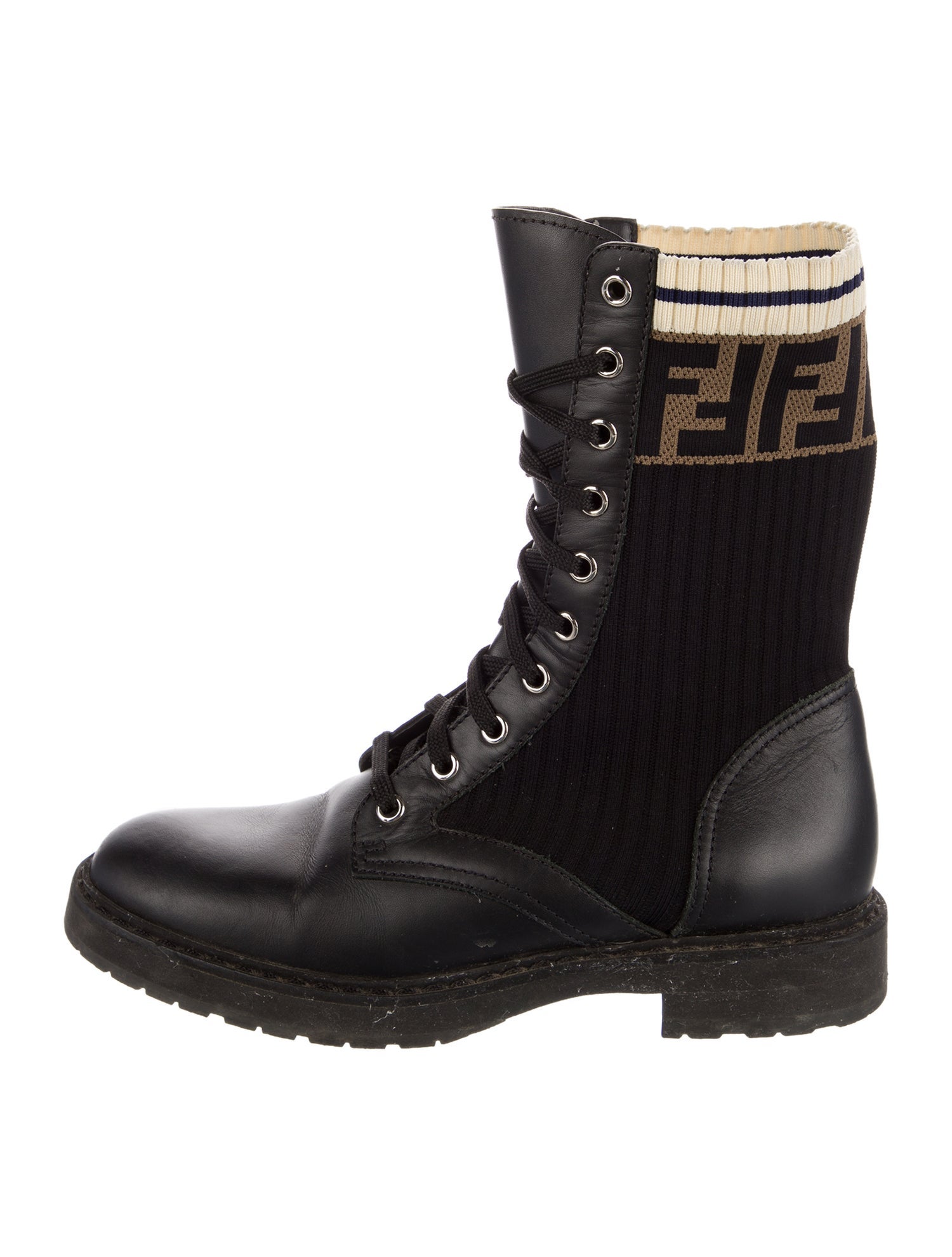 Fendi Zucca FF Logo Leather Combat Boots
