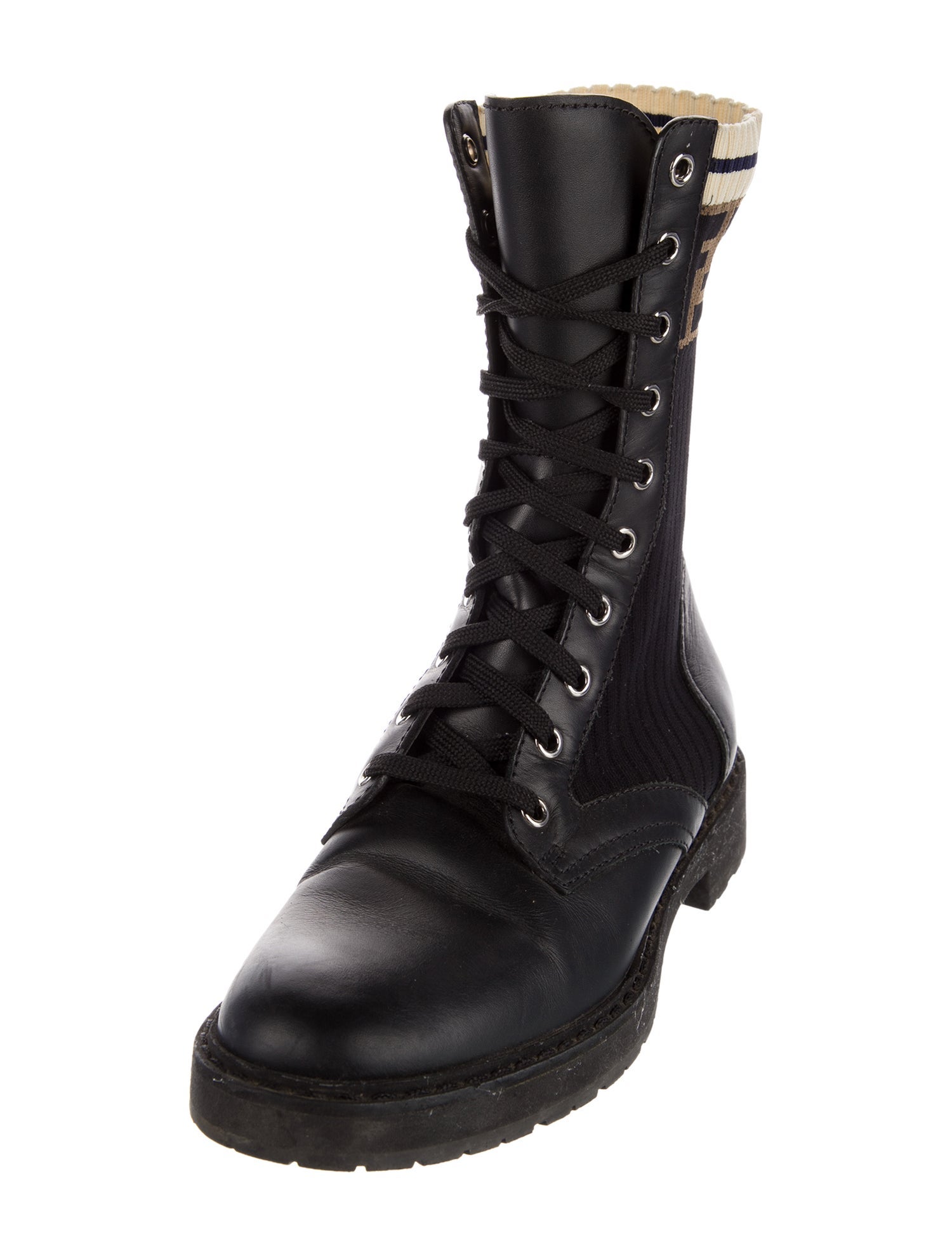 Fendi Zucca FF Logo Leather Combat Boots