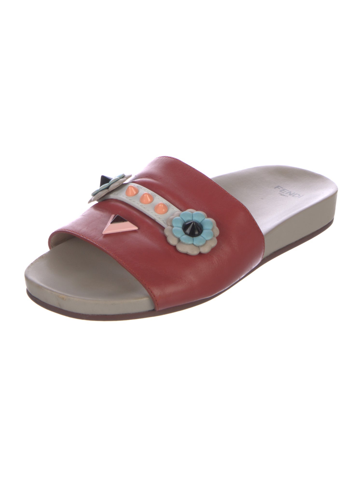 Fendi Faces Motif Leather Slides