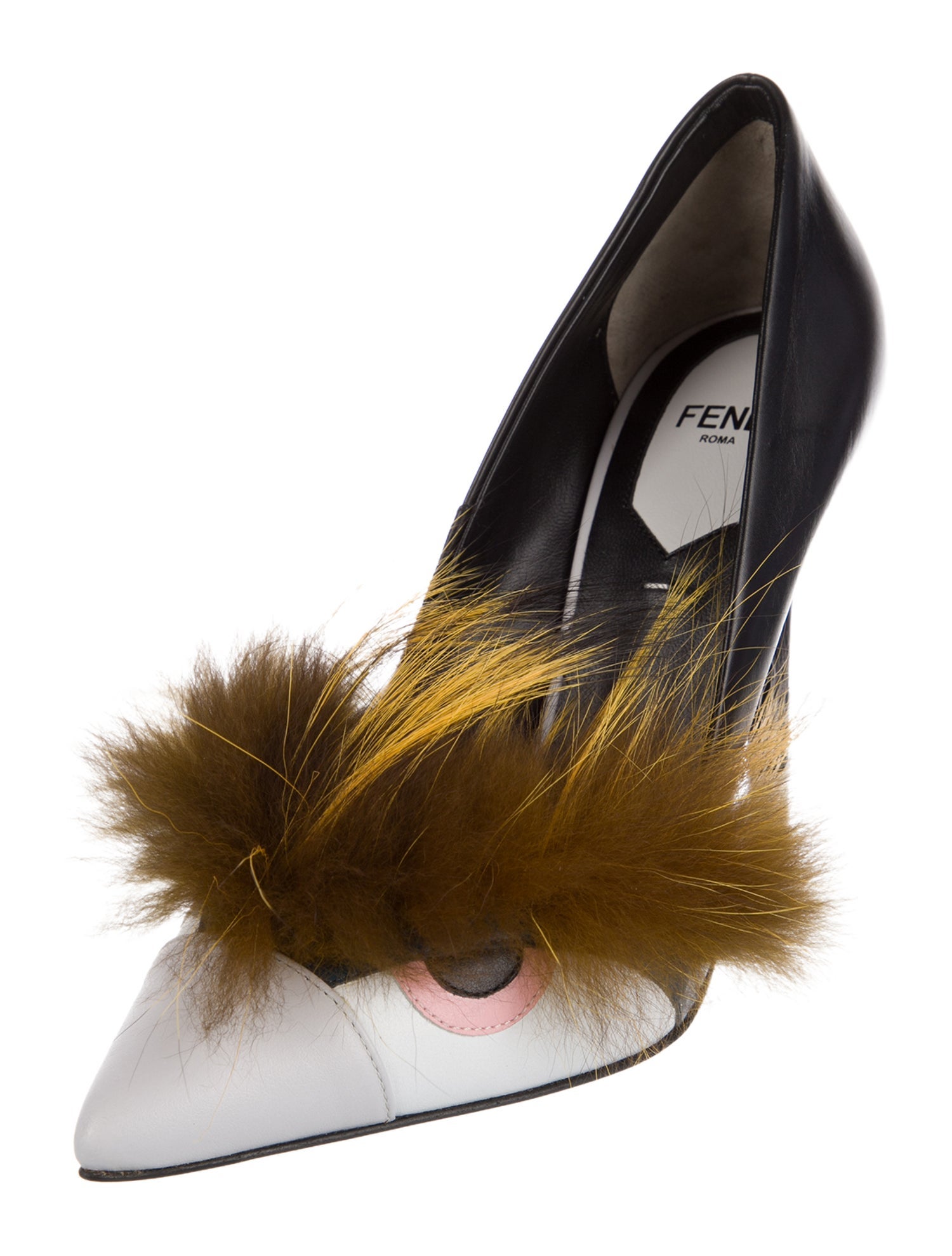 Fendi Monsters Motif Leather D'Orsay Pumps