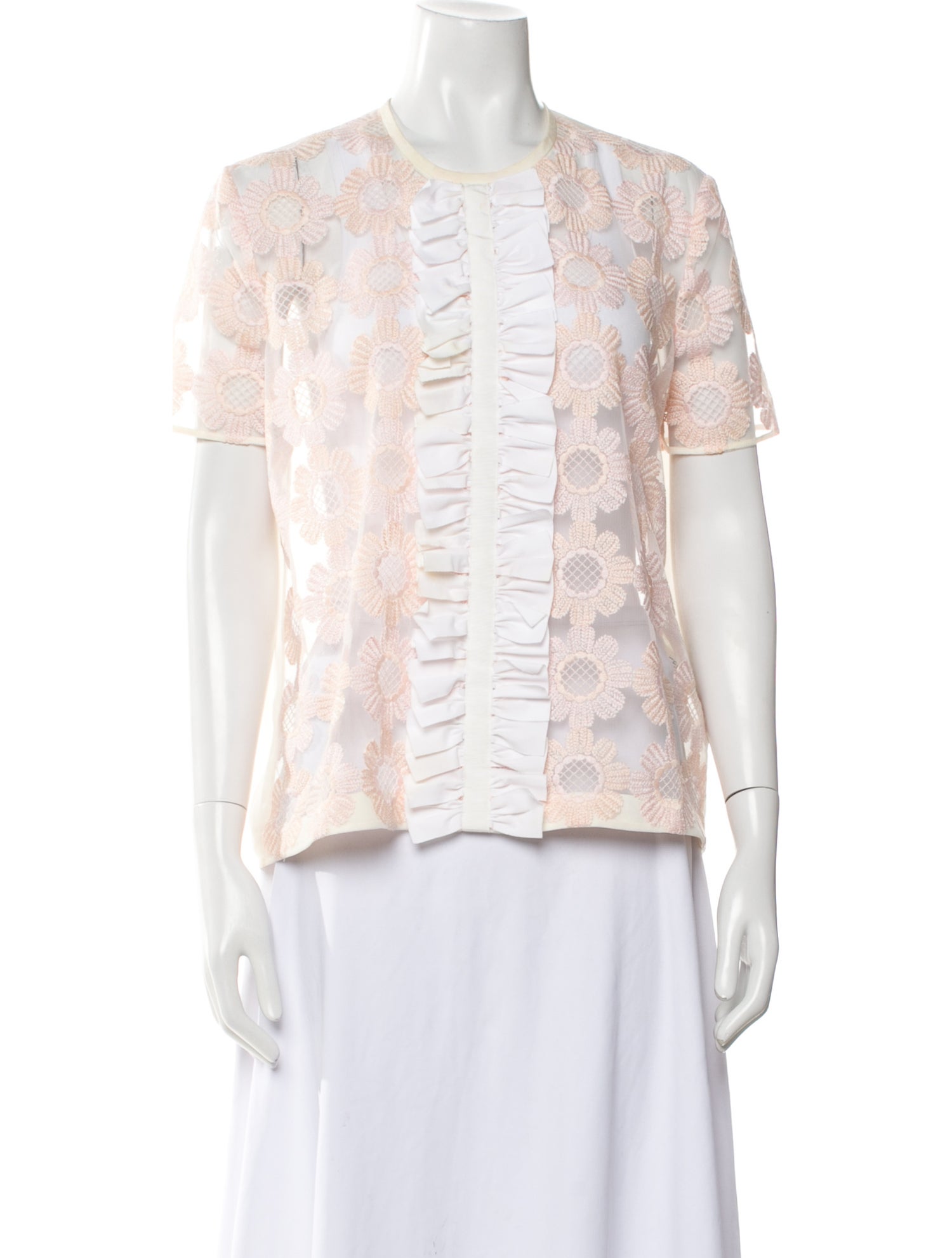 Fendi Lace Pattern Crew Neck Button-Up Top