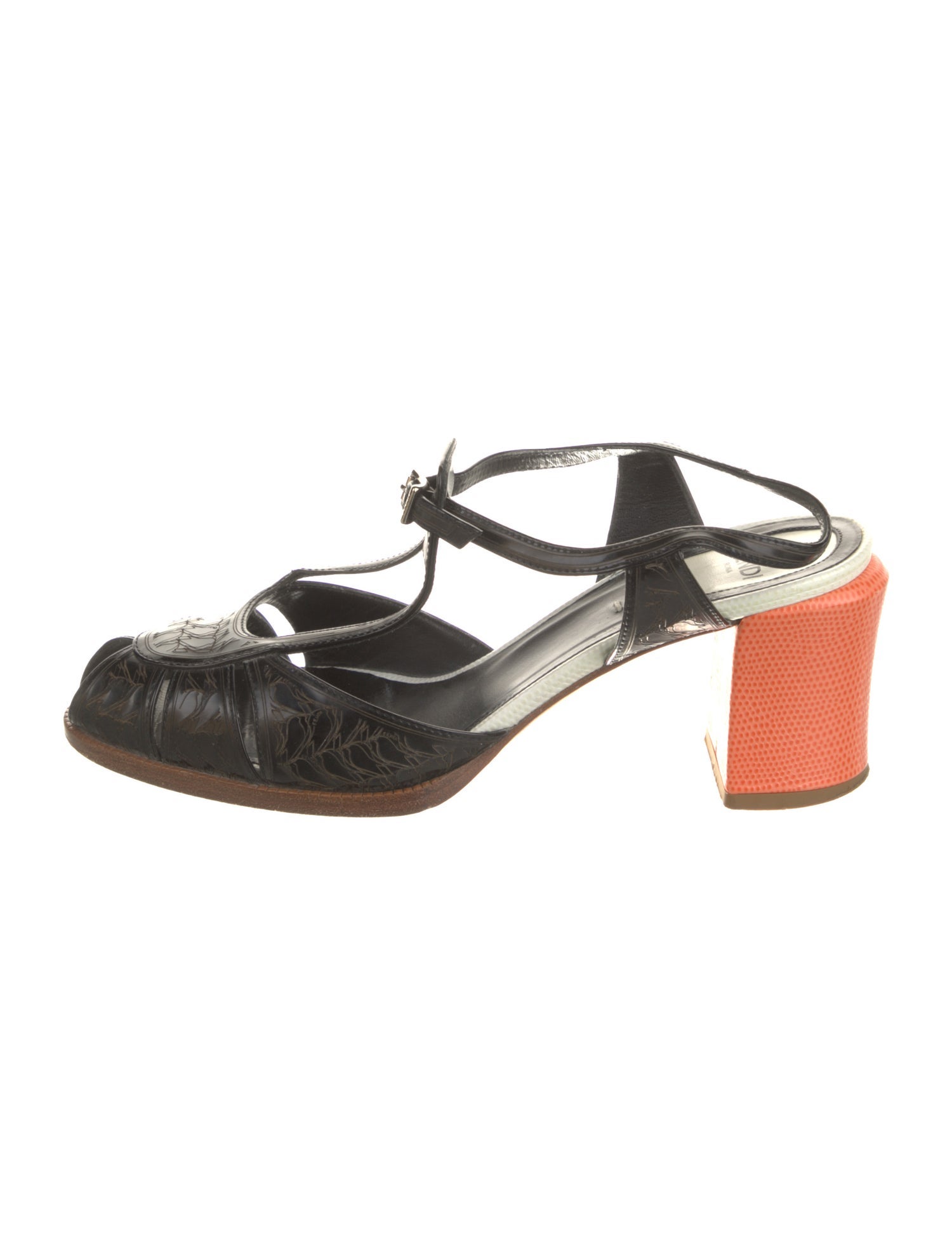 Fendi Patent Leather T-Strap Sandals