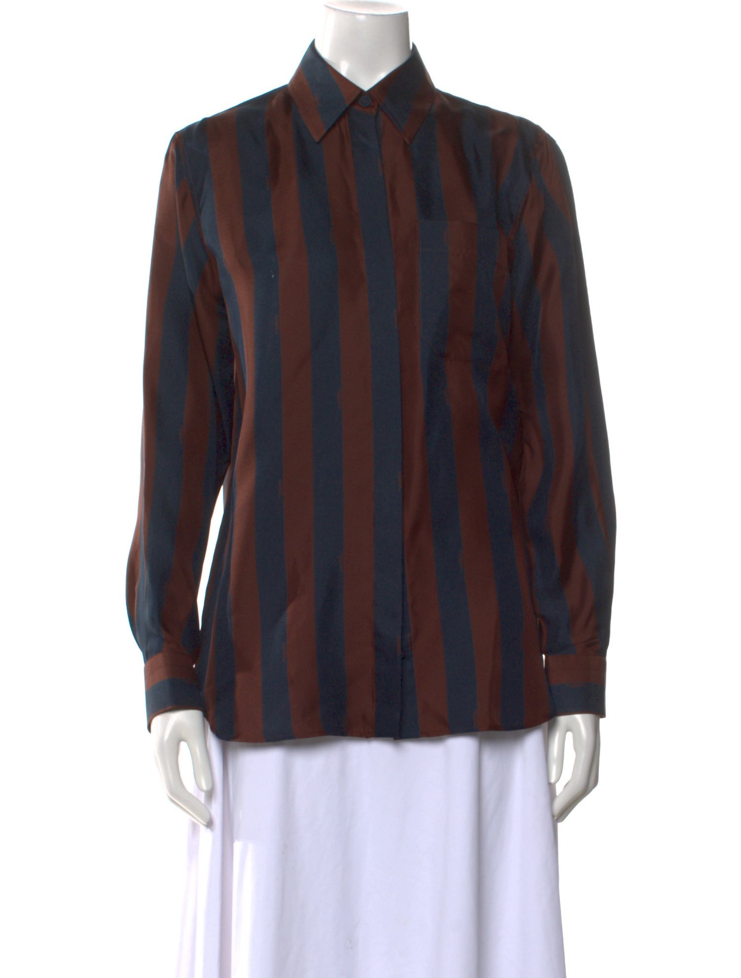 Fendi Silk Striped Button-Up Top