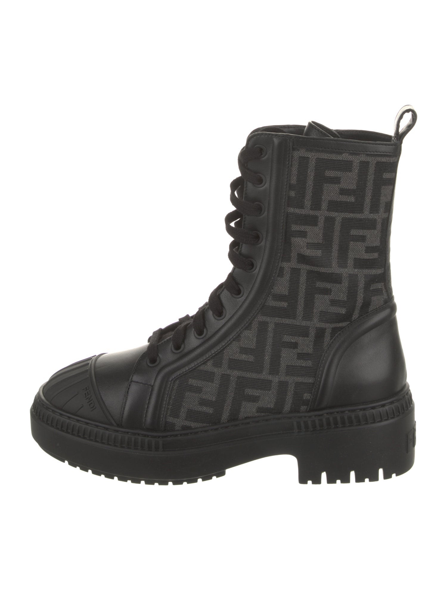 Fendi Zucca FF Logo Leather Combat Boots