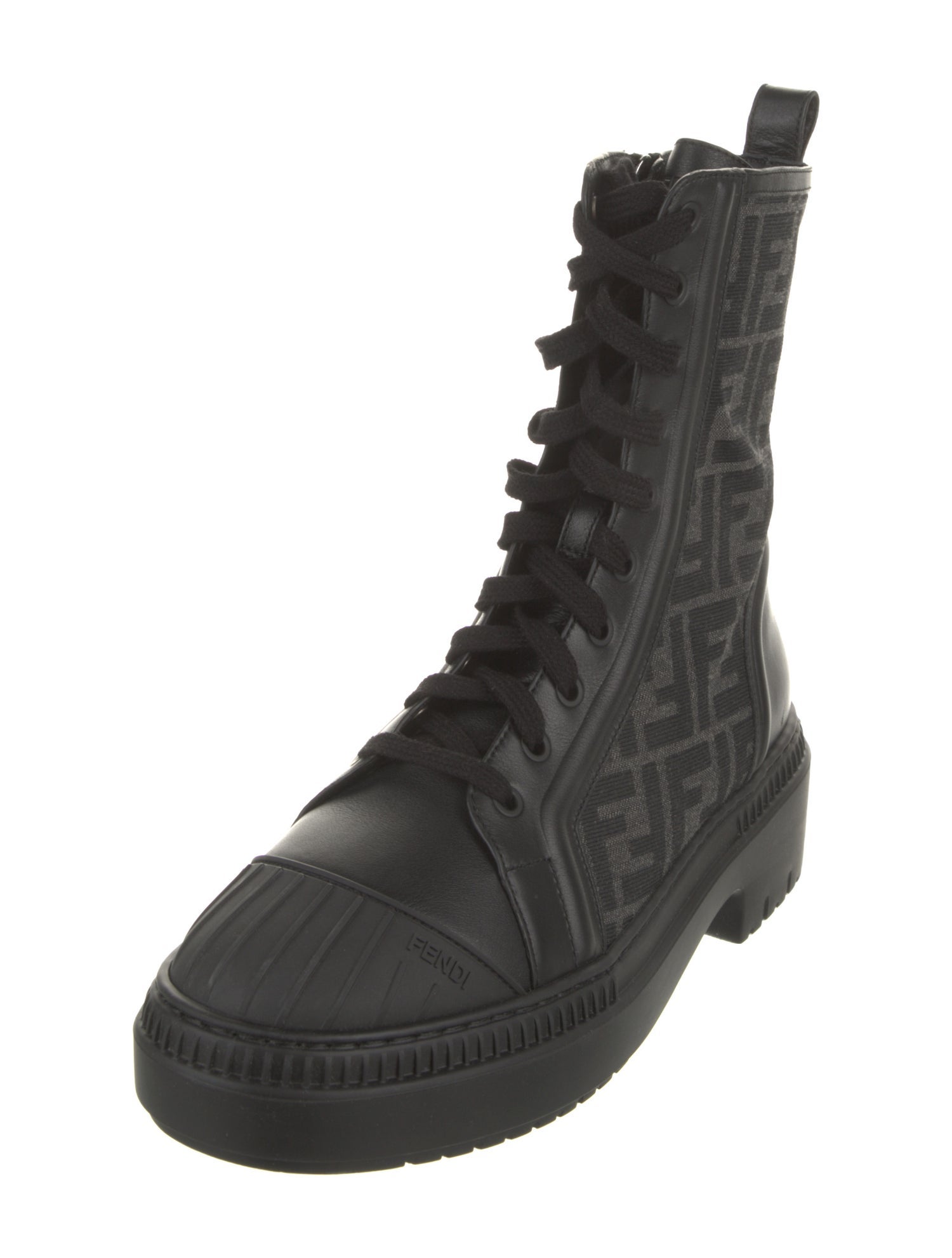 Fendi Zucca FF Logo Leather Combat Boots