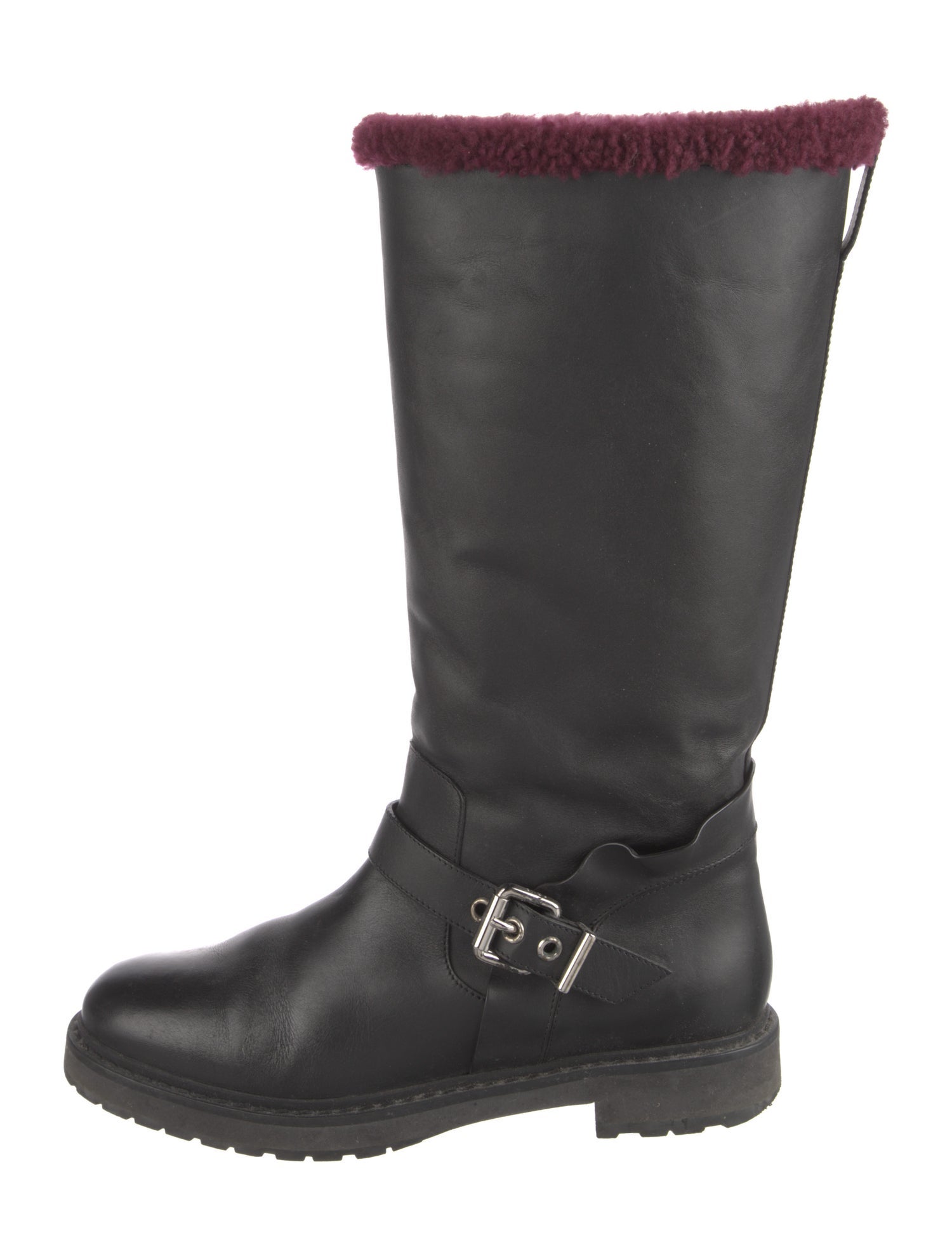 Fendi Leather Ruffle Embellishment Riding Boots