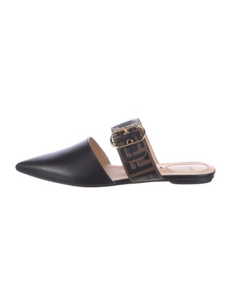 Fendi Zucca FF Logo Leather Slides