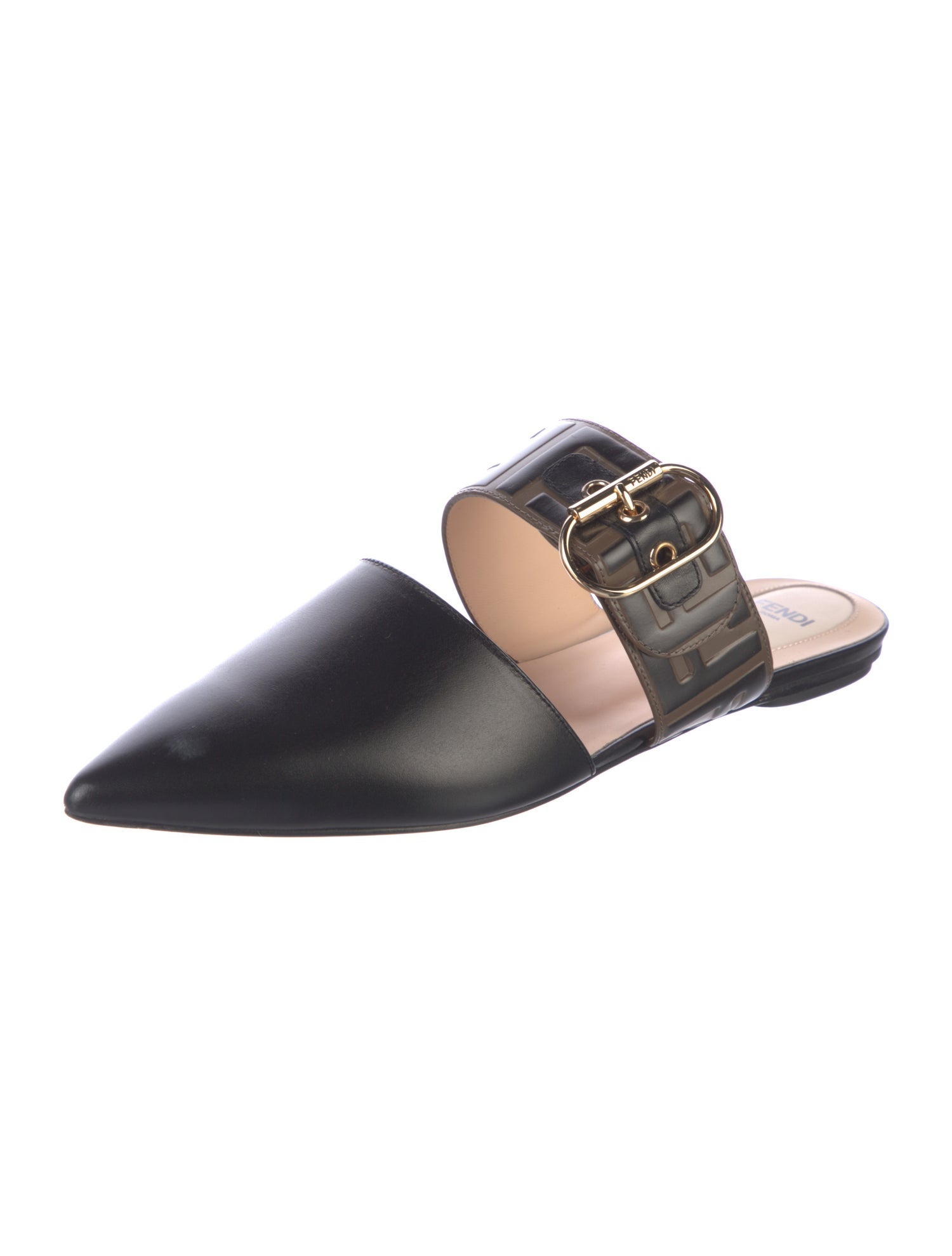 Fendi Zucca FF Logo Leather Slides