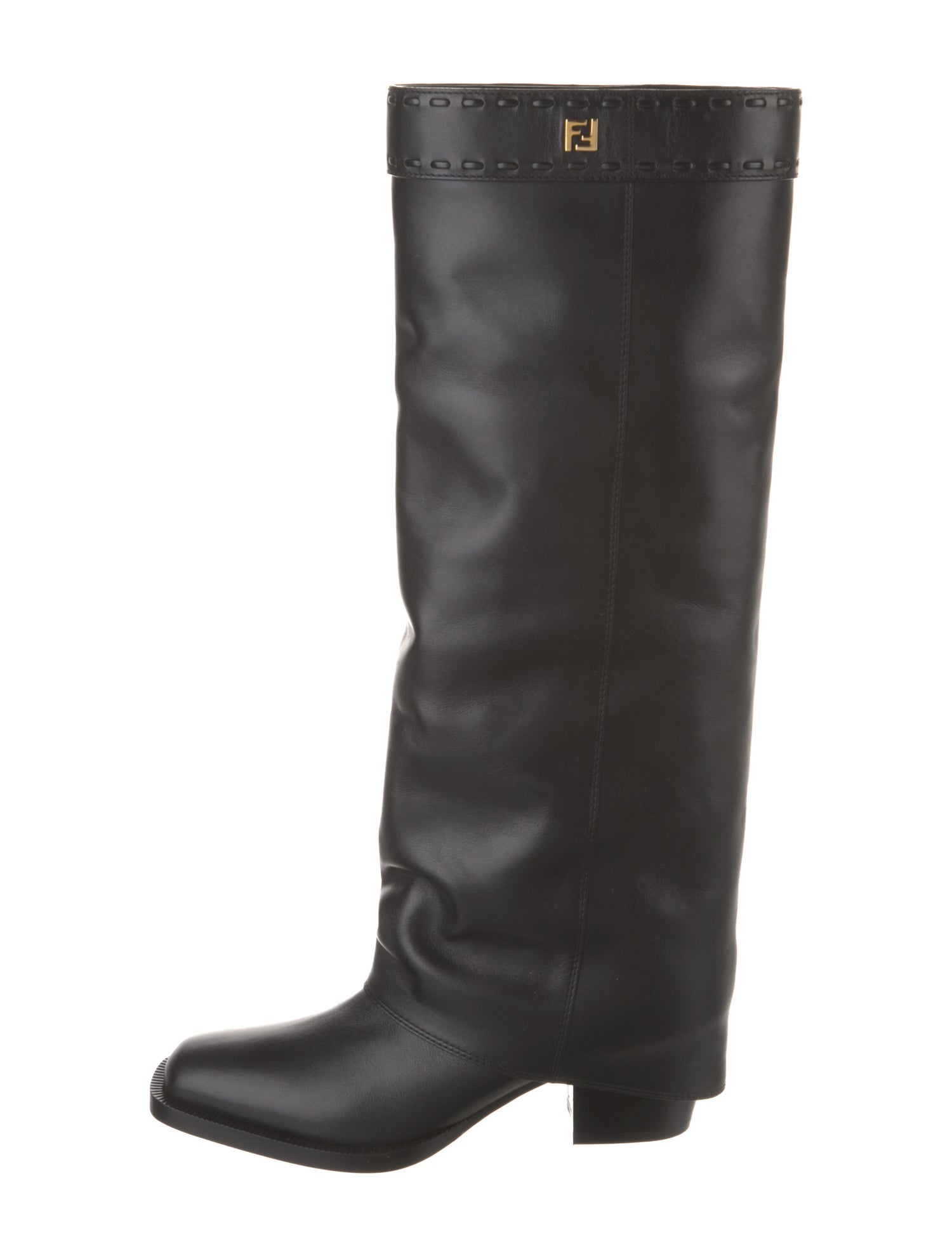 Fendi Zucca FF Logo Leather Riding Boots
