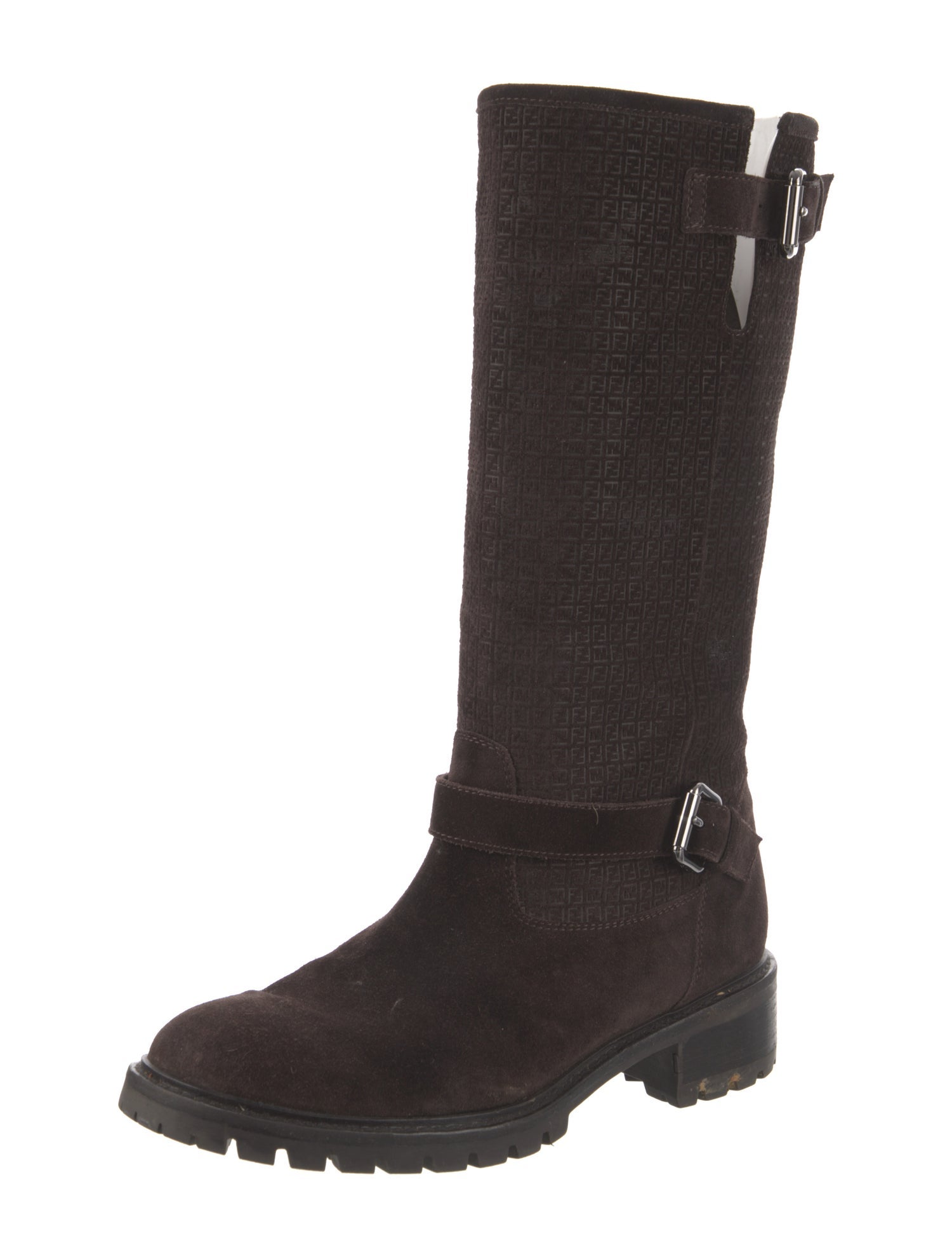 Fendi Zucca FF Logo Suede Moto Boots
