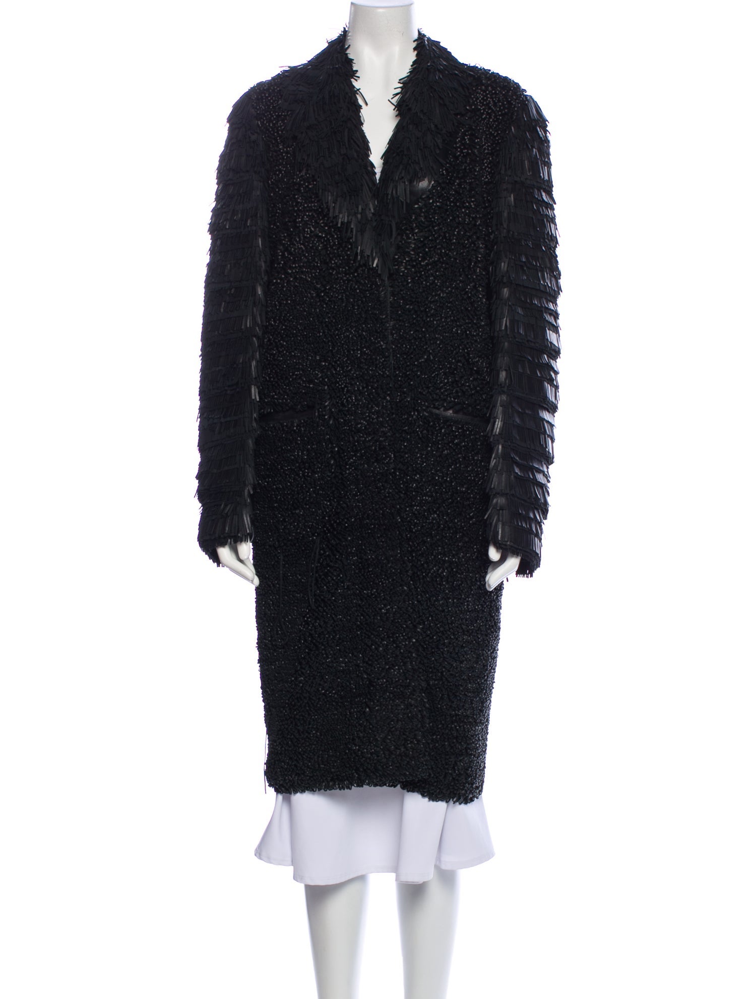 Fendi Calf Leather Tweed Pattern Faux Fur Coat