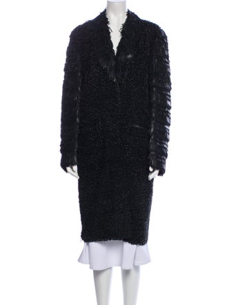 Fendi Calf Leather Tweed Pattern Faux Fur Coat