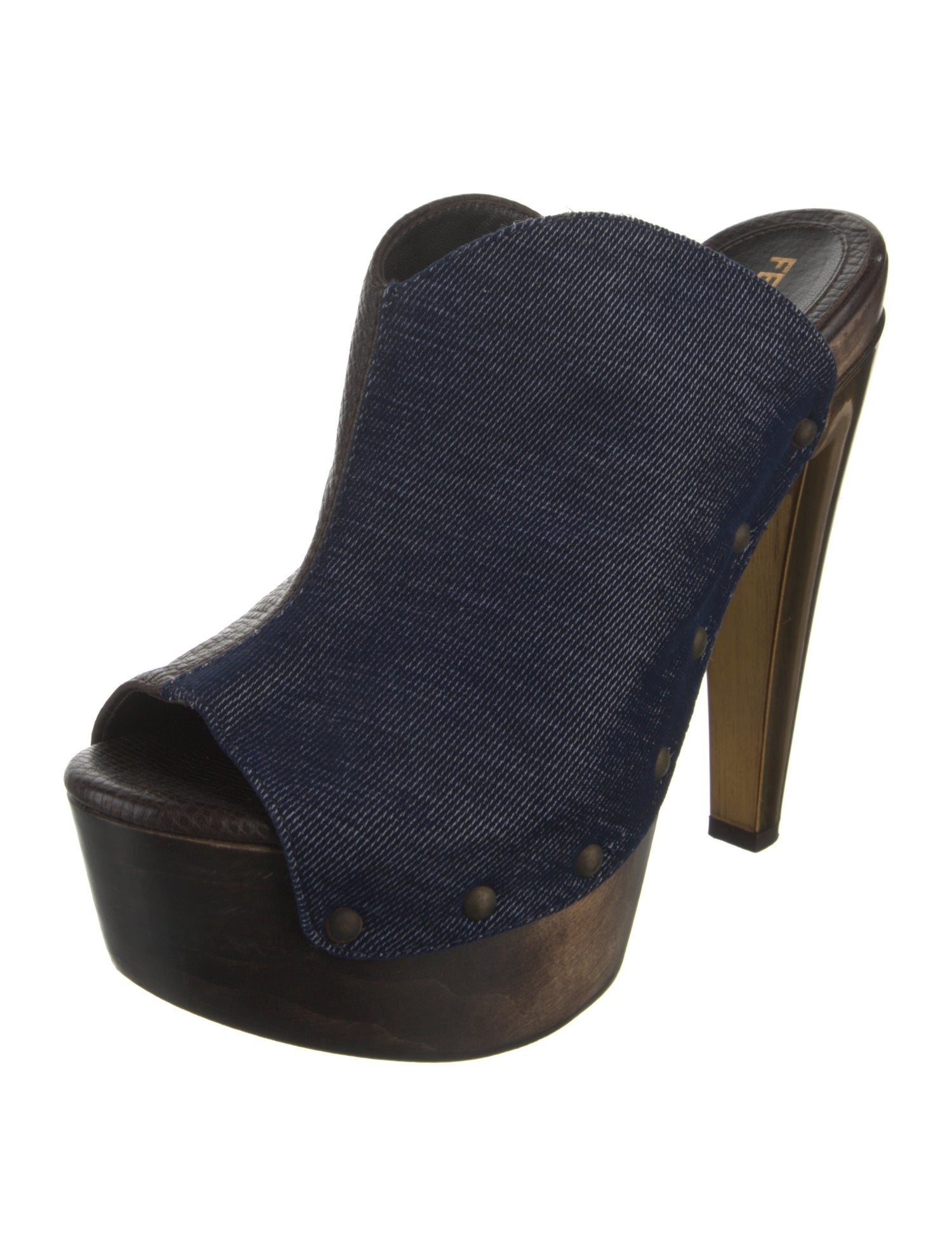 Fendi Leather Studded Accents Mules