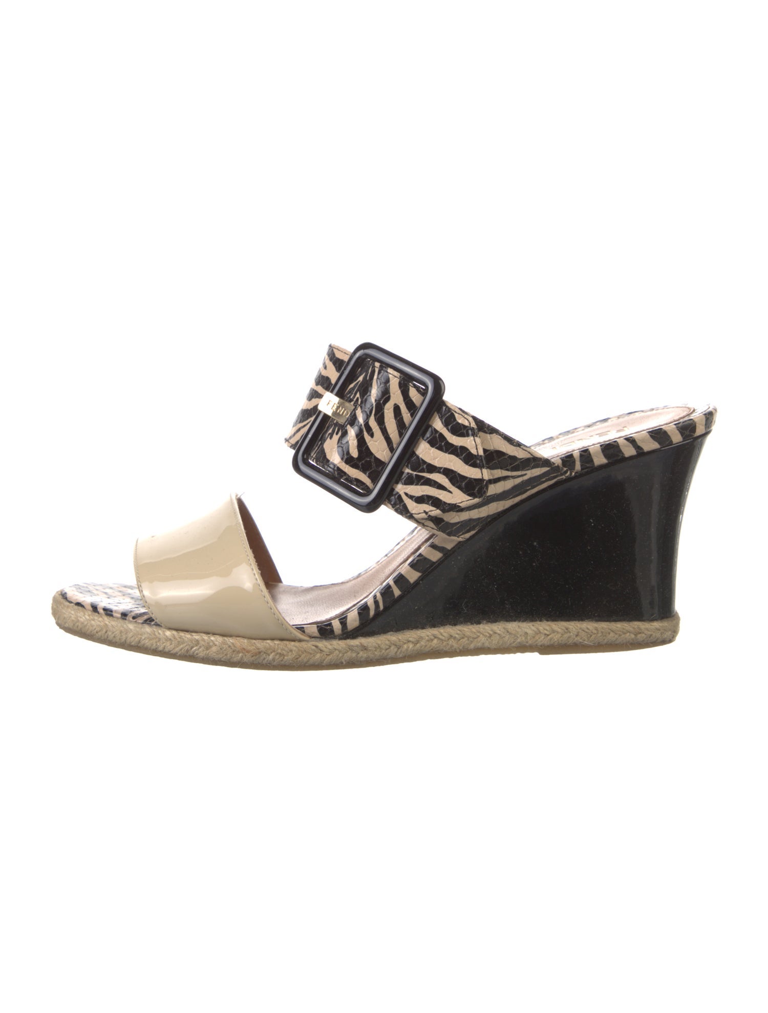 Fendi Zucca FF Logo Patent Leather Espadrilles