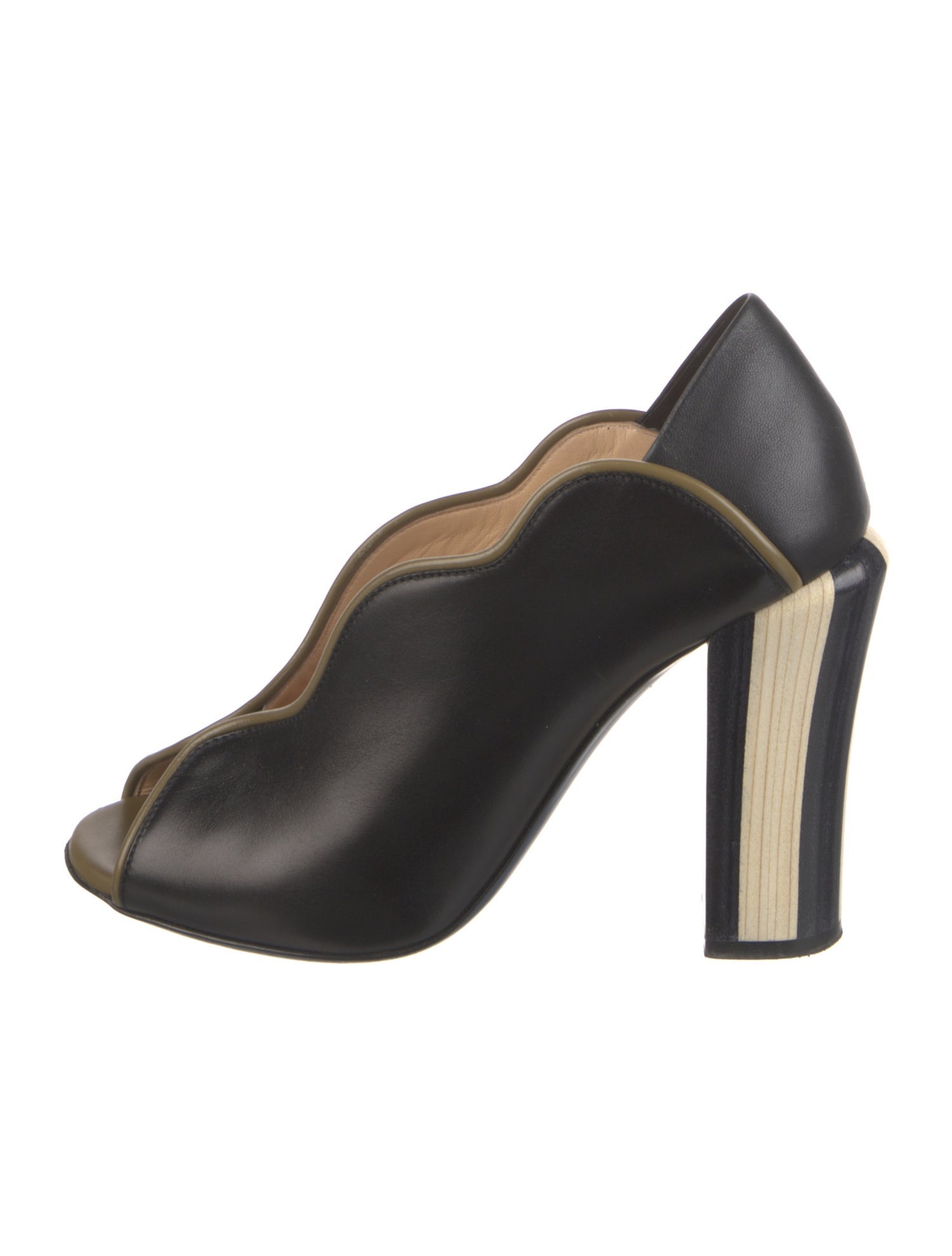 Fendi Leather Scalloped Accent Mules